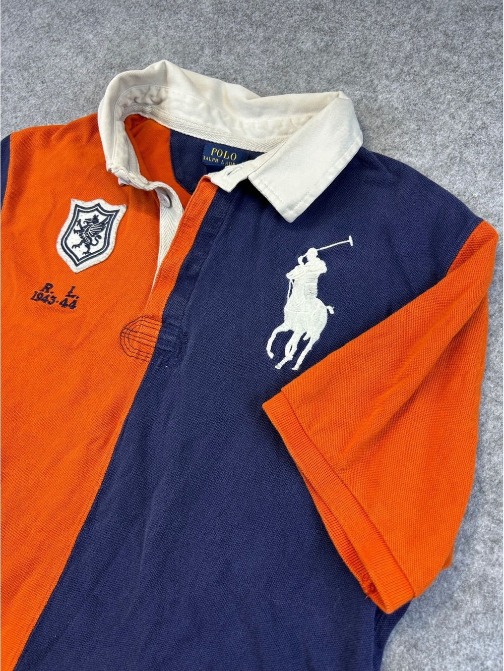 Polo Ralph Lauren Youth XL (18-20) Colorblock RugbyShirt Orange Navy Crest Logo